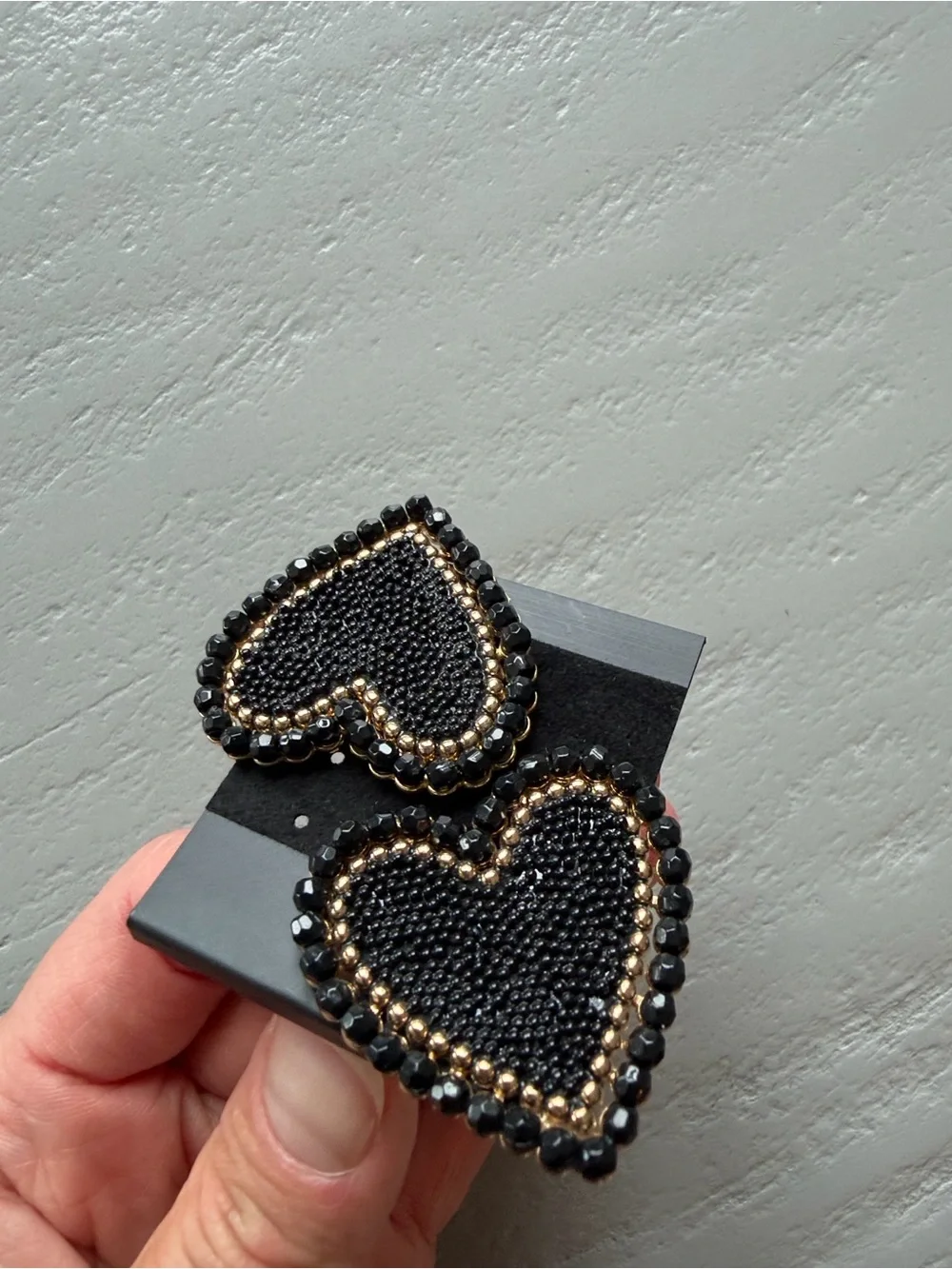 Heart Statement Earrings Black Gold